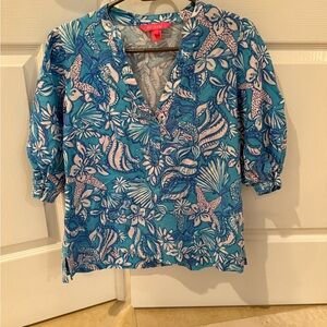 Lilly Pulitzer Blue and Pink Floral Top